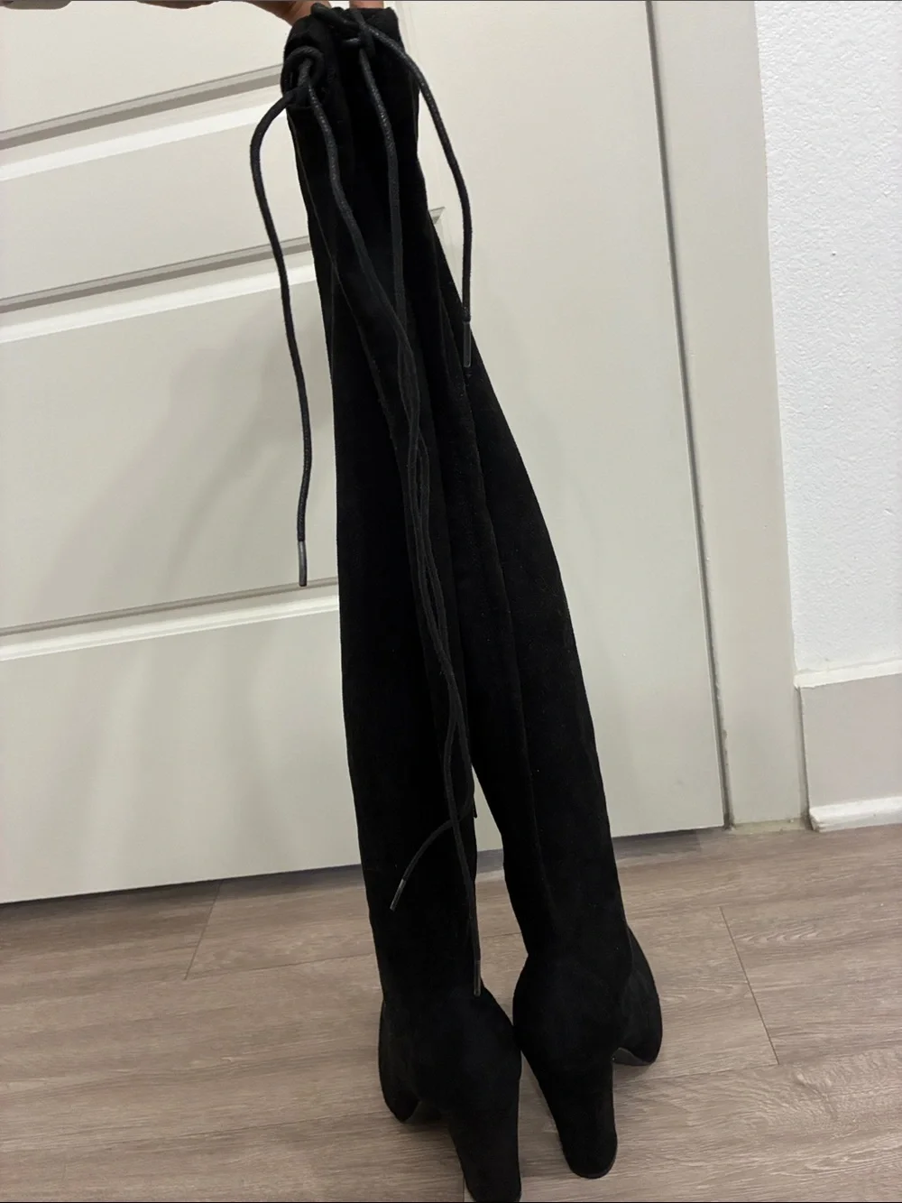 Black Over-the-Knee Women's Boots - Suede Pointed-Toe Heel